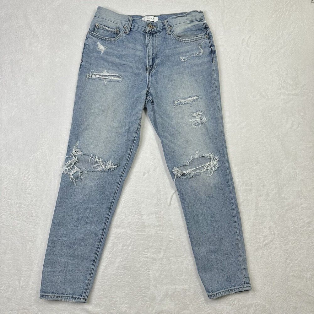 Pistola Jeans Womens 30 Light Fade Distressed Destroyed Worn Straight Stretch‎